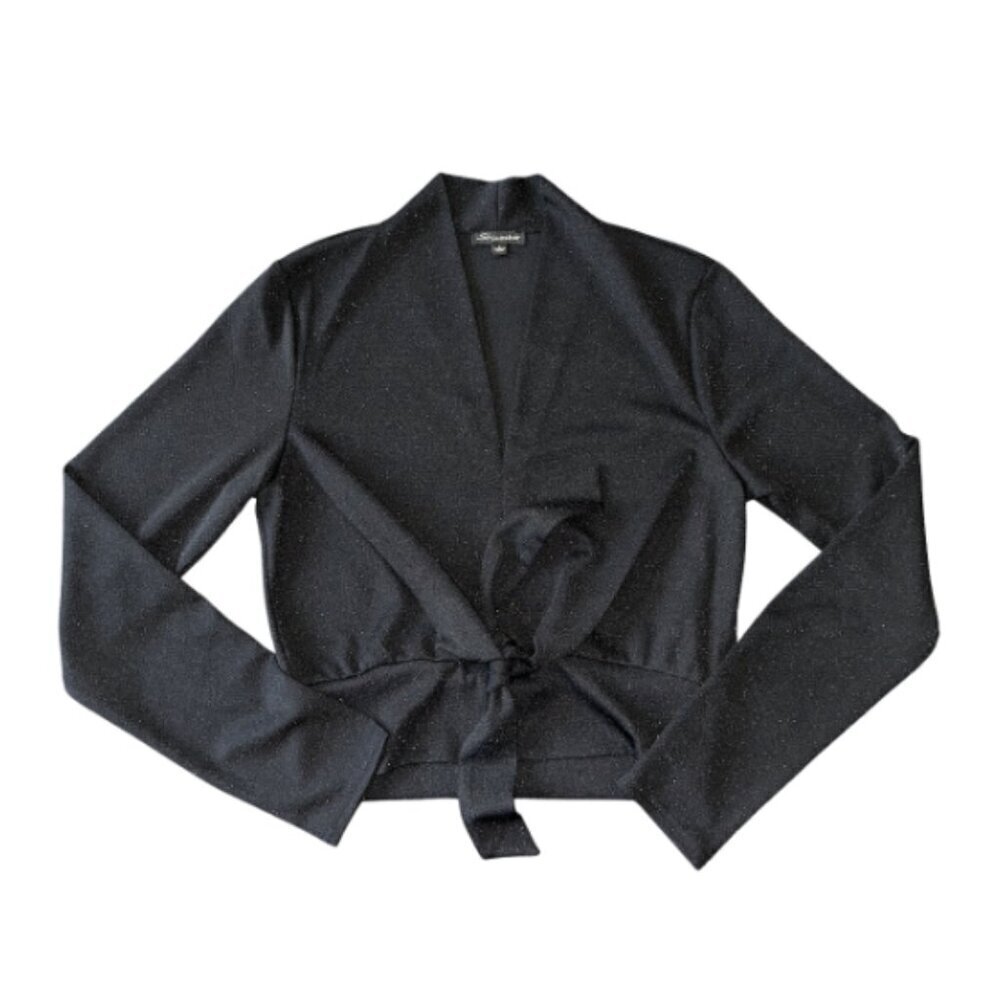 Shinestar Large Slightly Cropped Long Sleeve Blouse Black Sparkle Glitter